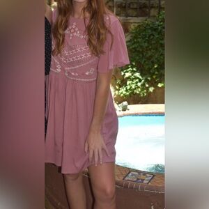 Blue Rain Pink Embroidered Short Sleeve Dress